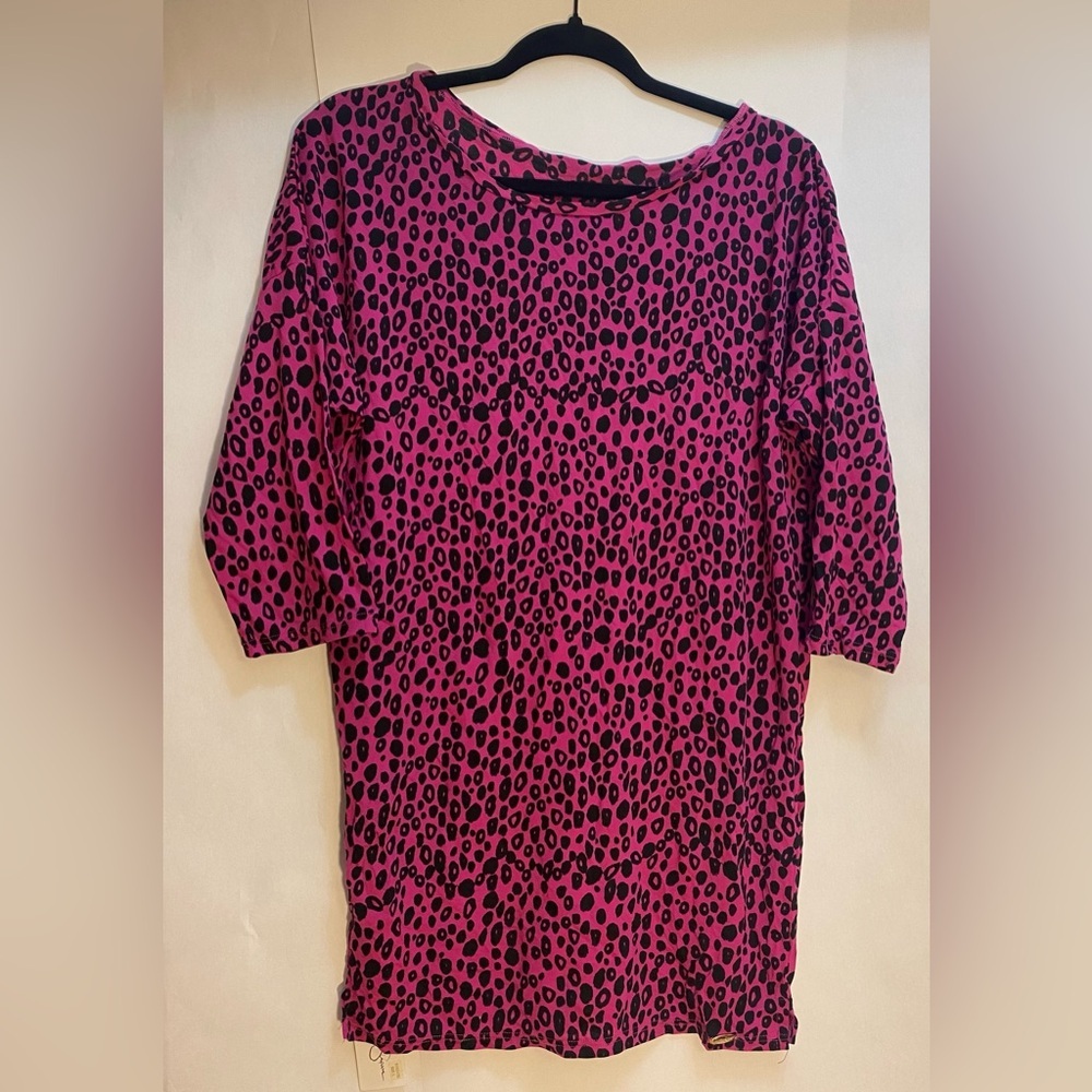 Jessica Simpson Women Pink Black Leopard Print 3/4 Sleeve Swim Cover-up Large